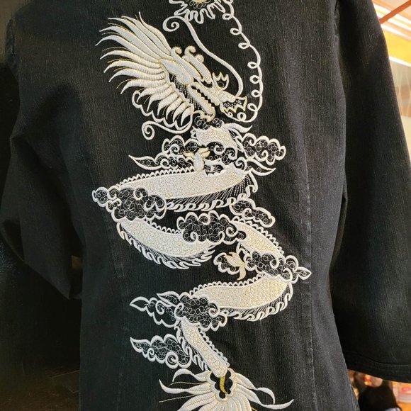 Simon Chang Jean Jacket with Embroidered Dragons~Elegance & Style - Picture 12 of 13